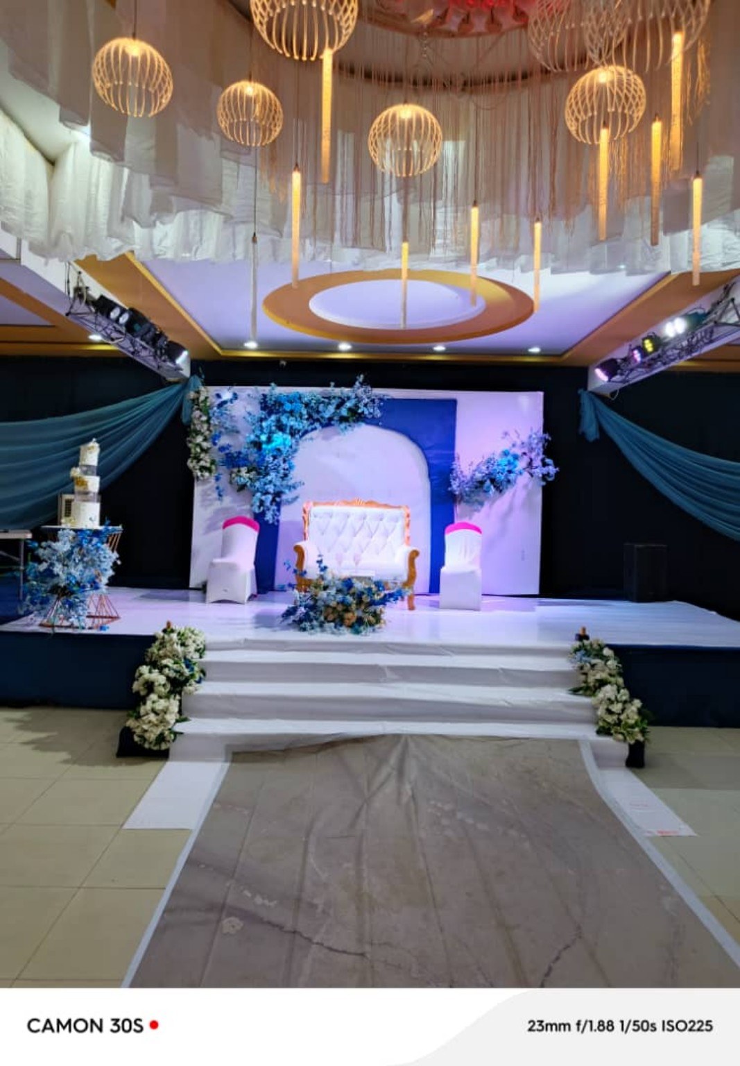 Blue & white stage at Oasis Center
