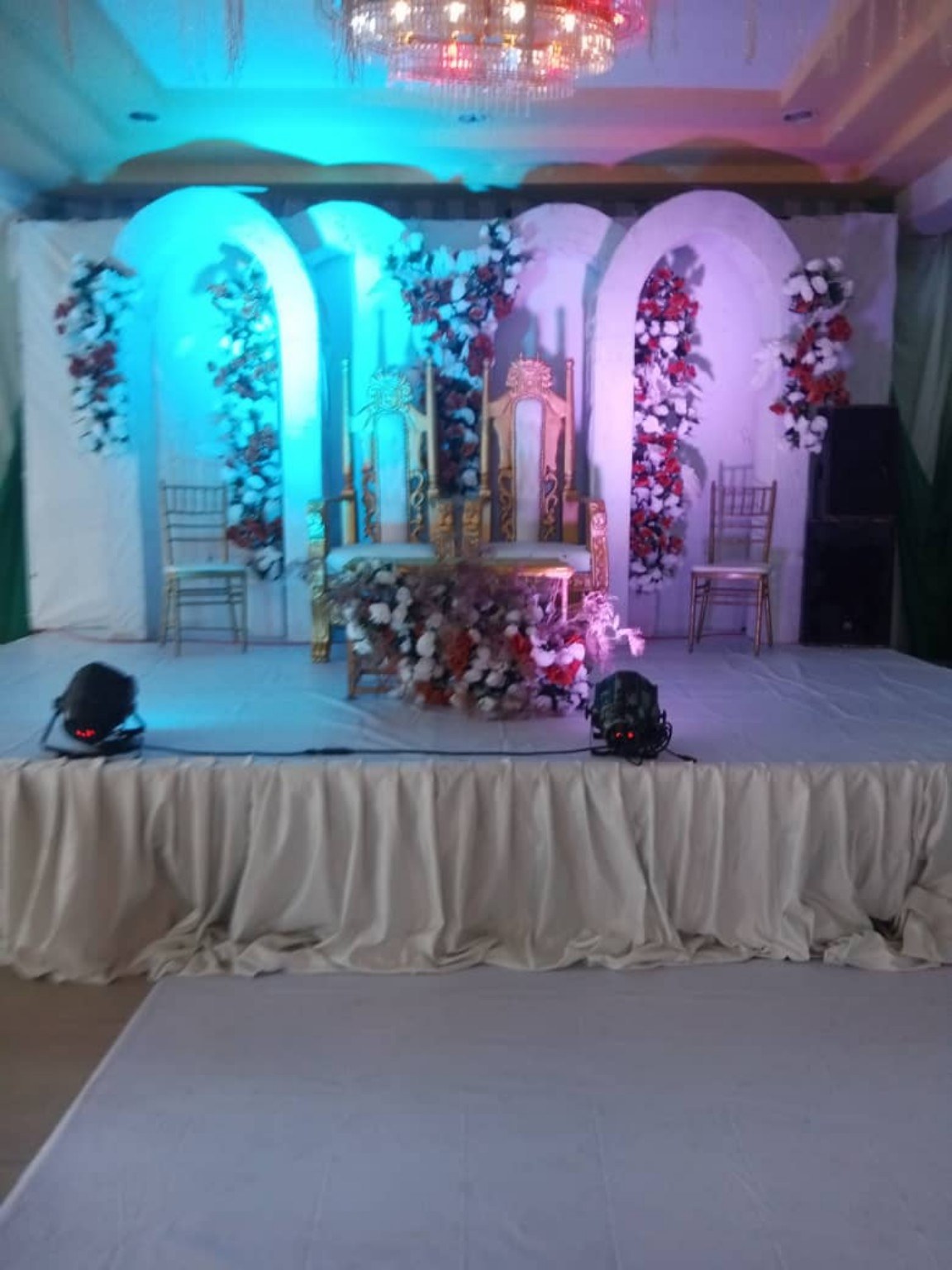 Illuminated stage at Oasis Center